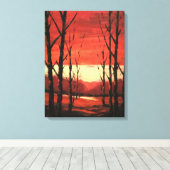 Het rustige Zonsondergang Landschap Schilderen Canvas Afdruk (Insitu (Houten vloer))