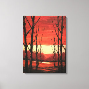 Het rustige Zonsondergang Landschap Schilderen Canvas Afdruk