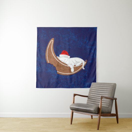 Het Santa Kat en de Gingerbread Moon Wandkleed (In situ)