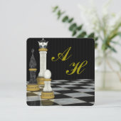 Het schaak inspireerde Uitnodiging Met monogram (Staand voorkant)