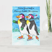 Het schaatsen de Kerstkaart van Pinguïnen Feestdagen Kaart (Voorkant)