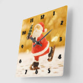 Het schaatsen Kerstman Vierkante Klok (Hoek)