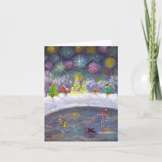 Het schaatsen onder de Sterrige Hemel Feestdagen Kaart (Voorkant)
