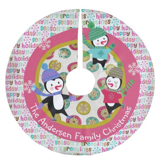 Het schaatsen Pinguïnen Gepersonaliseerde Rok 4 Kerstboom Rok (Voorkant)