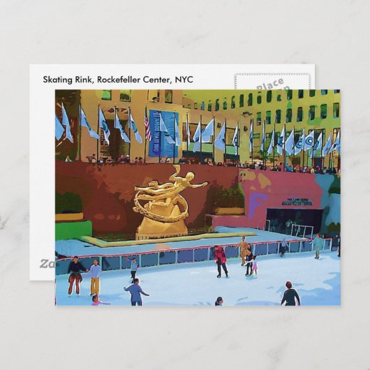 Het schaatsen Piste, Rockefeller Centrum, de Stad Briefkaart (Voorkant / Achterkant)