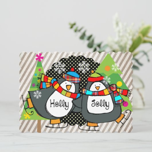 Het Schaatsen van de hulst heel de Vakantie van Feestdagenkaart (Staand voorkant)