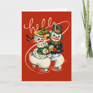 Het Schaatsen van de vintage-stijl de Kerstkaart Feestdagen Kaart