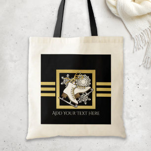 Het Schaatsen   van het ijs het Goud en de Zwarte Tote Bag