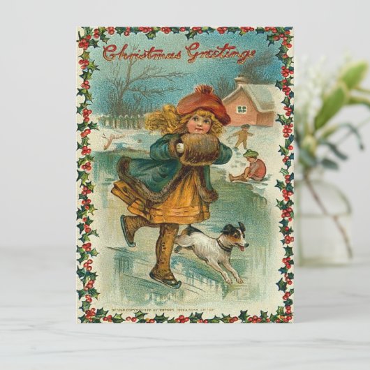 Het Schaatsen van het ijs Kerstkaart (Staand voorkant)