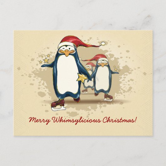 Het Schaatsen van Kerstmis Pinguïnen Feestdagenkaart (Voorkant)
