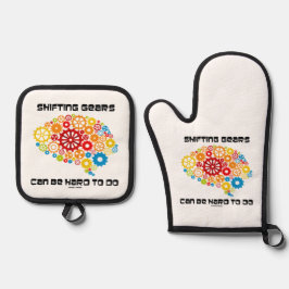 Het schakelen van versnellingen kan moeilijk zijn  ovenwant & pannenlap set