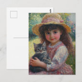 Het Schattige meisje en haar kat Briefkaart (Voorkant / Achterkant)
