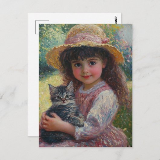 Het Schattige meisje en haar kat Briefkaart (Voorkant / Achterkant)