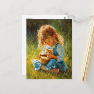 Het Schattige meisje en haar kitten Briefkaart