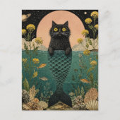 Het Schattige Zwarte Zeemeermin Kitty Briefkaart (Voorkant)