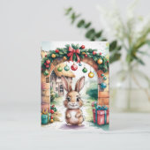 Het Schattigee bruine kerstkonijn onder een boog Briefkaart (Staand voorkant)