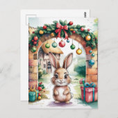 Het Schattigee bruine kerstkonijn onder een boog Briefkaart (Voorkant / Achterkant)