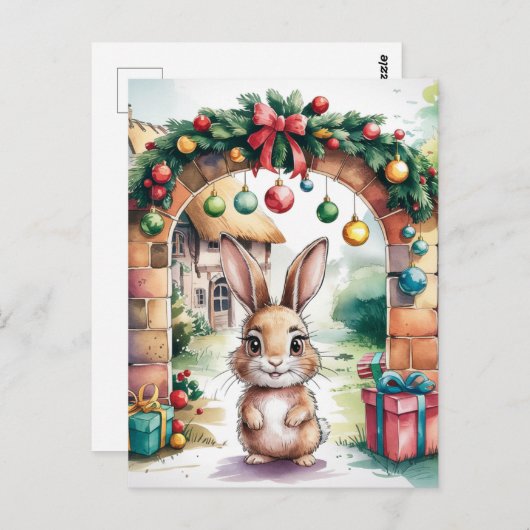 Het Schattigee bruine kerstkonijn onder een boog Briefkaart (Voorkant / Achterkant)