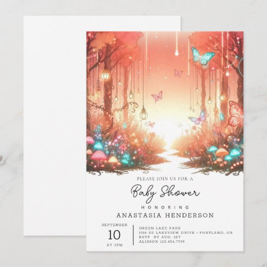 Het Schattigee Enchanted Forest Baby shower Kaart (Voorkant / Achterkant)