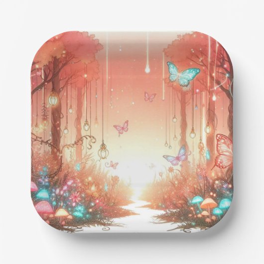 Het Schattigee Enchanted Forest Baby shower Papieren Bordje (Voorkant)