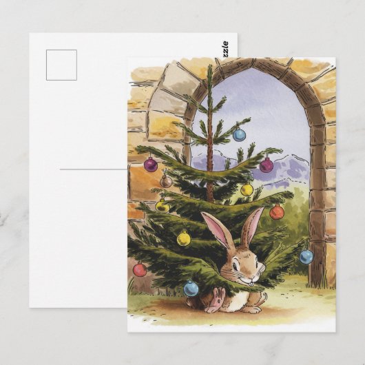 Het Schattigee kleine kerstkonijntje knabbelt aan  Briefkaart (Voorkant / Achterkant)