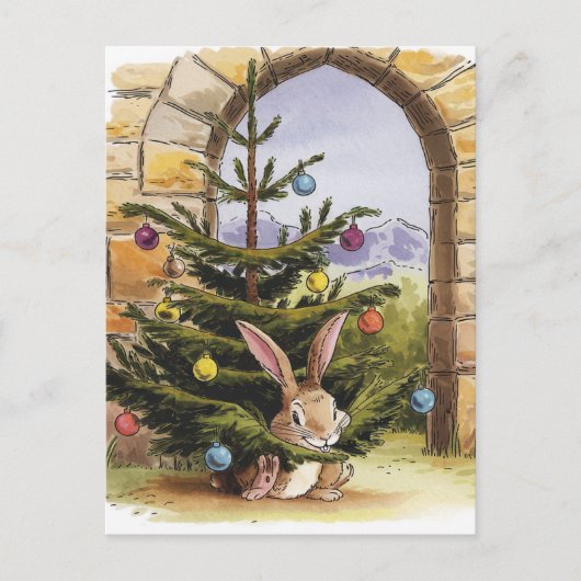 Het Schattigee kleine kerstkonijntje knabbelt aan  Briefkaart (Voorkant)