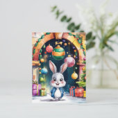 Het Schattigee kleine kerstkonijntje onder een boo Briefkaart (Staand voorkant)