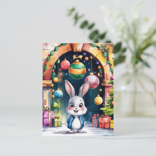 Het Schattigee kleine kerstkonijntje onder een boo Briefkaart (Staand voorkant)