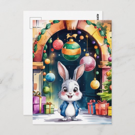 Het Schattigee kleine kerstkonijntje onder een boo Briefkaart (Voorkant / Achterkant)