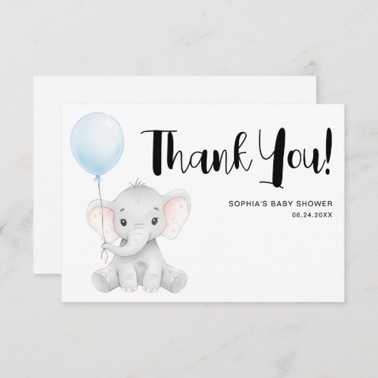 Het Schattigee olifanten Baby shower Bedankkaart (Voorkant / Achterkant)