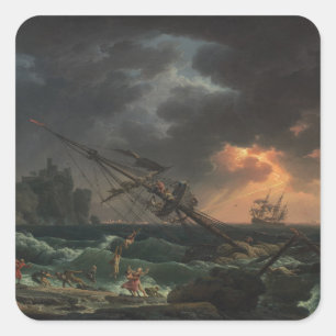 Het scheepswrak door Claude-Joseph Vernet Vierkante Sticker