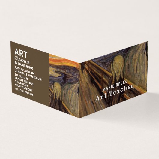 Het scherm van Edvard Munch, kunstleraar, gedetail Visitekaartje (Buitenkant)