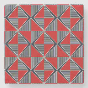 Het Schild van de Hetman: Rood & Leisteen Geometri Stenen Onderzetter