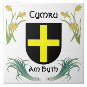 Het schild van St. David met narcissen en prei Tegeltje