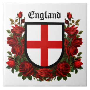 Het schild van St. George omringd door rode rozen Tegeltje