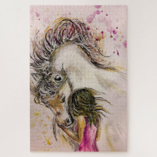 Het schilderen Jigzaag Puzzle Girl en Horse - Vrie Legpuzzel