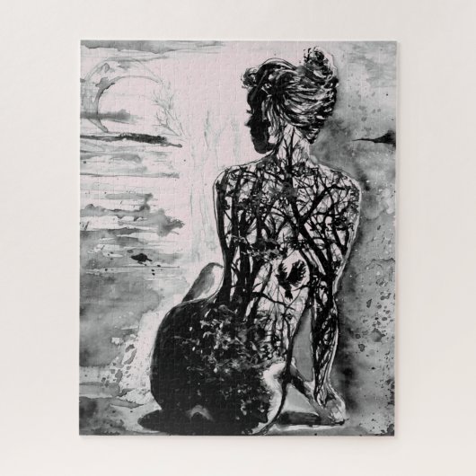 Het schilderen Jigzaag Puzzle Natuur Lady - Zwart  Legpuzzel (Verticaal)