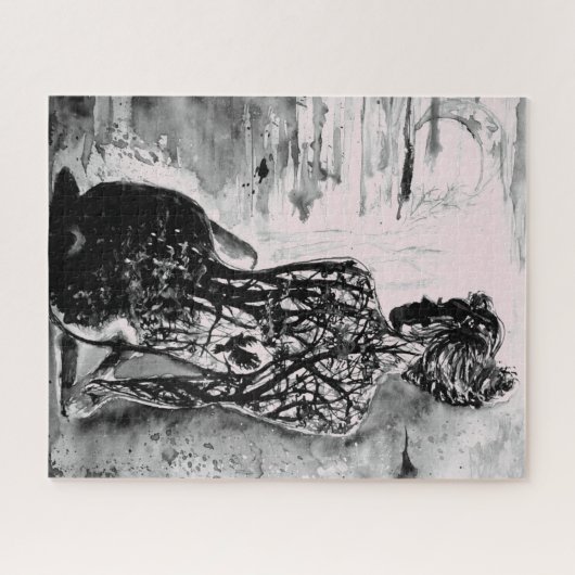 Het schilderen Jigzaag Puzzle Natuur Lady - Zwart  Legpuzzel (Horizontaal)