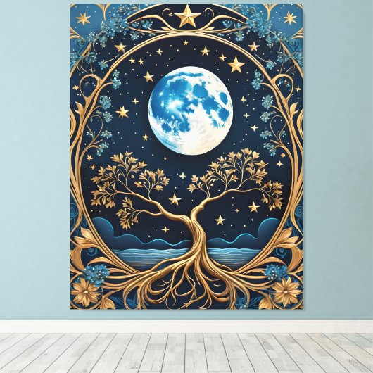 Het schilderen Lichtblauwe Magische Tarot Canvas Afdruk (Insitu (Houten vloer))