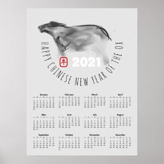 Het schilderen OX Chinees Nieuw Jaar 2021 Agenda P Poster (Voorkant)