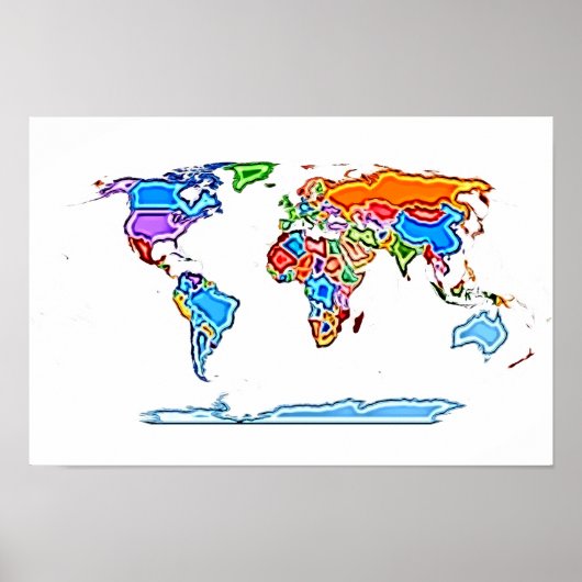 Het schilderen Stijl Gekleurde Wereldkaart Poster (Voorkant)