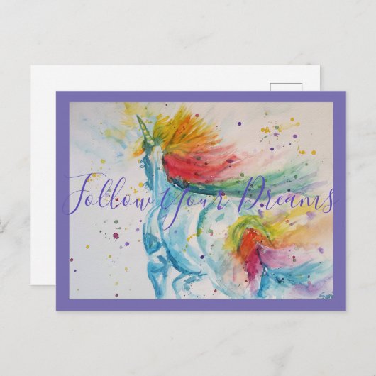 Het schilderen Unicorn volgt Uw Waterverf van Drea Briefkaart (Voorkant / Achterkant)