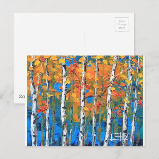 Het Schilderen van de Boom van de berk, Blauwe Briefkaart (Voorkant / Achterkant)