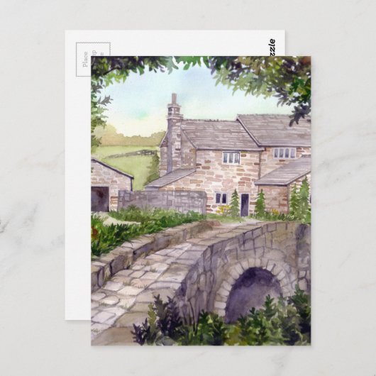 Het Schilderen van de Waterverf van de Brug van de Briefkaart (Voorkant / Achterkant)