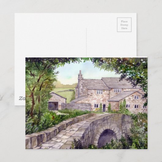 Het Schilderen van de Waterverf van de Brug van de Briefkaart (Voorkant / Achterkant)