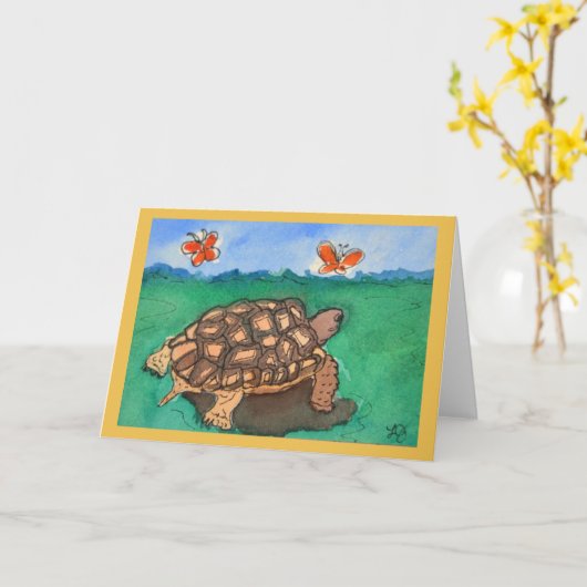 Het Schilderen van de Waterverf van de Schildpad Kaart (Gele Bloem)