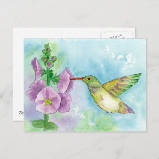 Het Schilderen van de Waterverf van de Stokrozen Briefkaart (Voorkant / Achterkant)