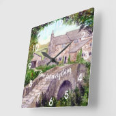 Het Schilderen van de Waterverf van de Stone Brug Vierkante Klok (Hoek)