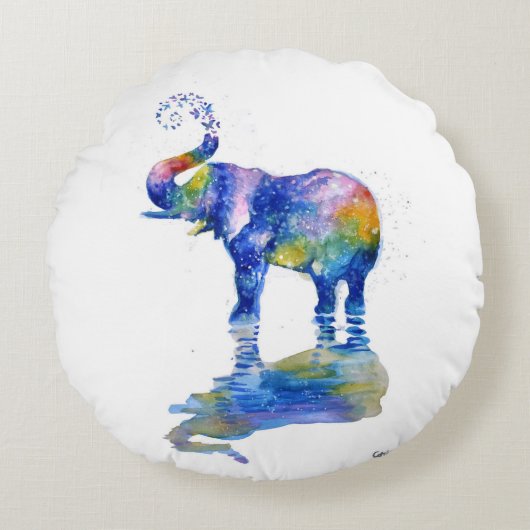 Het schilderen van de waterverf van Happy olifant Rond Kussen (Voorkant)