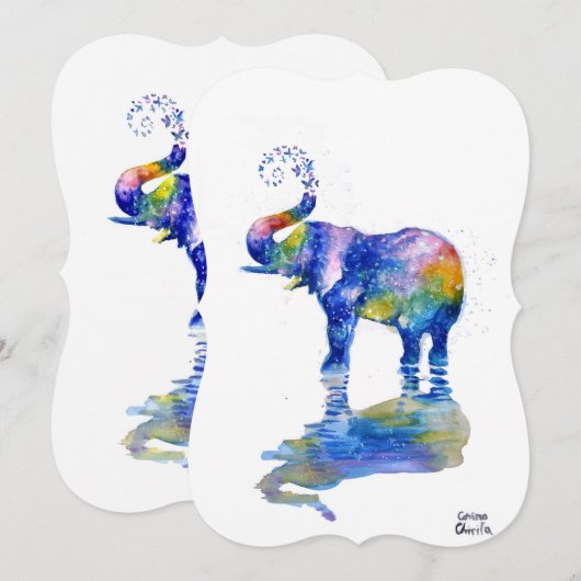 Het schilderen van de waterverf van Happy olifant Save The Date (Voorkant / Achterkant)